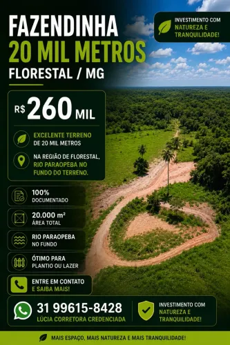 FAZENDINHA (20.000 M ) FLORESTAL/MG. 260 MIL REAIS