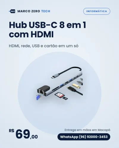 Hub USB-C 8 em 1 com HDMI