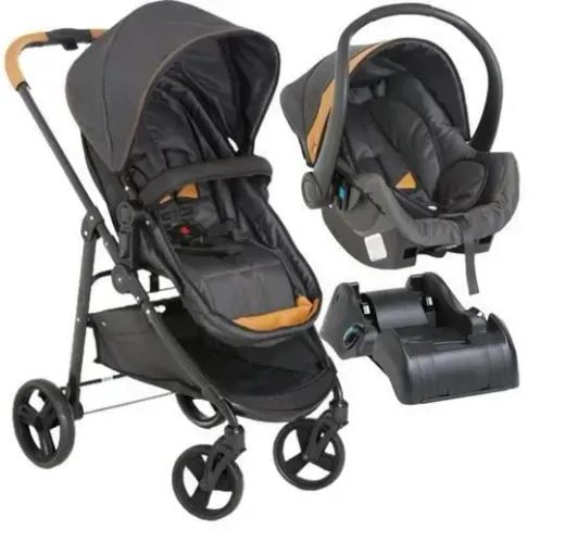 Carrinho Bebê Conforto Moisés Galzerano Ivy Travel System Pt Cor Preto Caramelo Chassi Pre