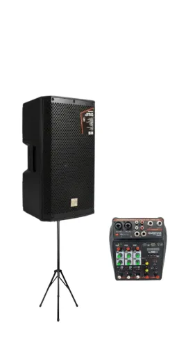 Kit - Caixa de Som Soundvoice Amplificada Orion 15a 500w + Mesa de som  4 Canais + Tripé