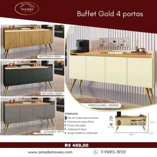 Buffet Gold 4 portas, a pronta entrega
