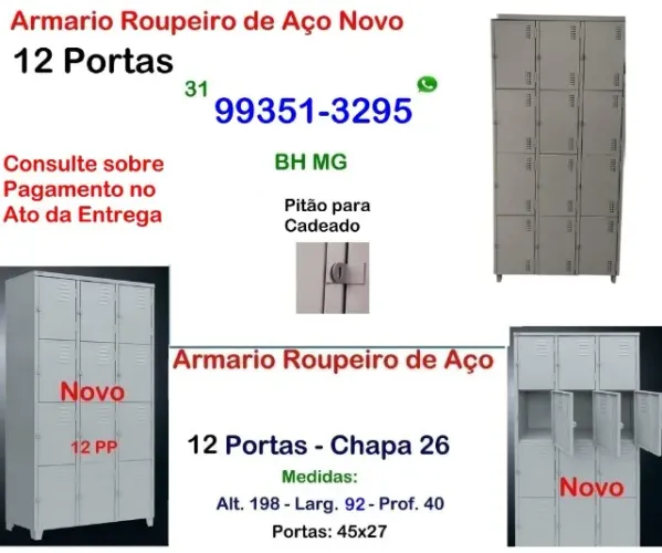 Armário de aço 12 portas moveis escaninho guarda volume vestiário indústria academia auto
