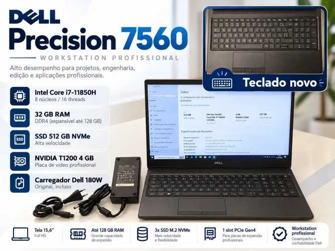 Dell Precision 7560 | i7 11ª | 32GB | 512GB | NVIDIA T1200 4GB