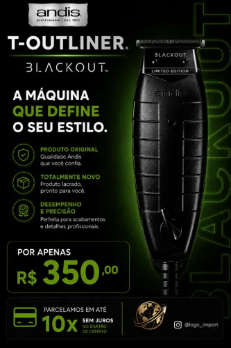 Máquina Andis Original T-Outliner Blackout Acabamento Limited Edition