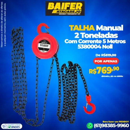 Talha Manual 2 Toneladas Com Corrente 5 Metros 5380004 Noll