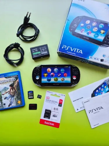 PS Vita OLED Preto 64GB Completo na Caixa + Uncharted: Golden Abyss 
