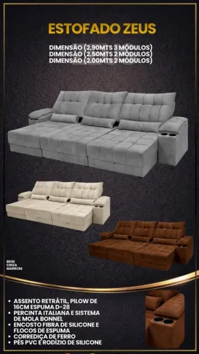 Sofá Retrátil e Reclinável Tamanho 290x180cm Com porta Copos