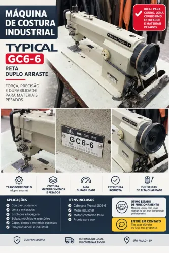 Máquina de Costura Industrial Typical GC6-6 - Duplo Arraste