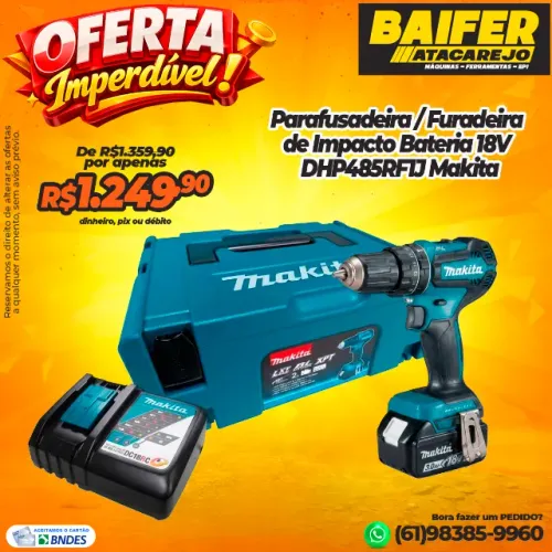 Parafusadeira e Furadeira de Impacto Bateria 18V DHP485RF1J Makita