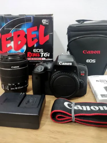 Canon T6i + lente 18-55 STM - Wi-fi 24MP Tela Touch Arriculada