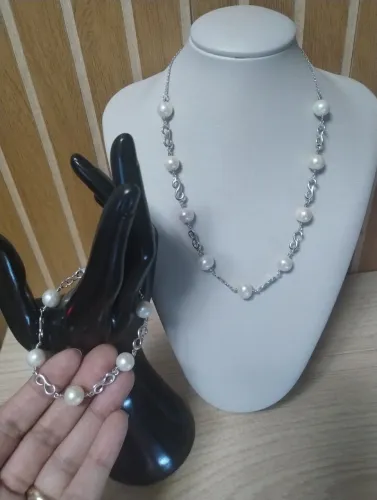 Conjunto de colar e pulseira com pérolas reais verdadeiras naturais Vivara