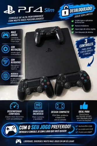Ps4 slim desbloqueado + 3 controles