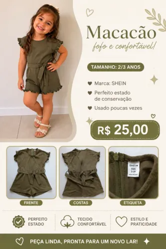 Macaquinho de calor para meninas 3 anos