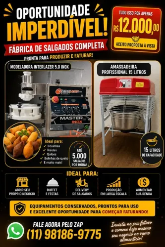 MAQUINÁRIO COMPLETO PARA PRODUÇÃO DE SALGADOS- MODELADORA 5.0 E AMASSADEIRA