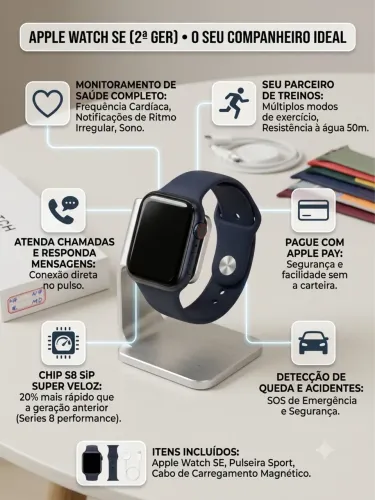 Apple Watch SE (2ª Gen): O equilíbrio perfeito entre tecnologia, saúde e o seu bolso.
