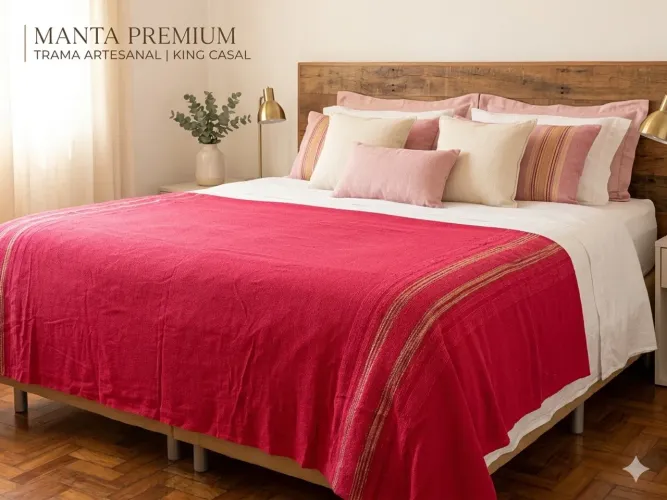 Manta / Colcha para Cama King Size Vermelha - Tecido Grosso
