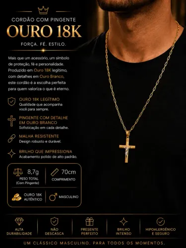Cordão Ouro 18K com Pingente Crucifixo - 70cm - 8,7g