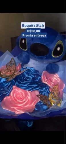 Buquê stitch rosas eternas com pelúcia promoção