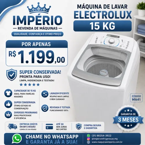 MA41 - Electrolux 15kg Super Conservada - 3 Meses de Garantia