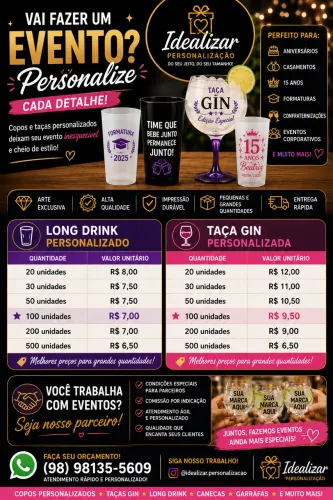 Copos Long Drink e Taças Personalizadas para Eventos