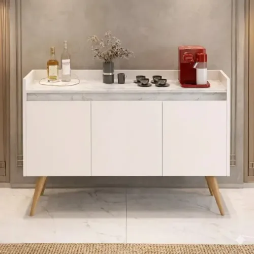 Buffet Gold Marmorizado Com 3 portas Na Cores Off/Marmore Branco (Em Estoque!)