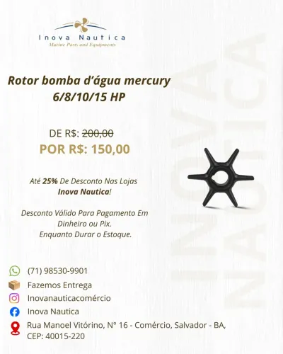 Rotor bomba d'água mercury 6/8/10/15 HP