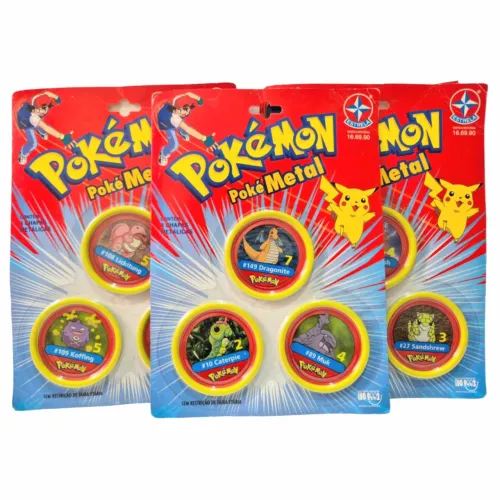 3 Cartelas PokeMetal Pokemon, da Estrela (raridade anos 2000)