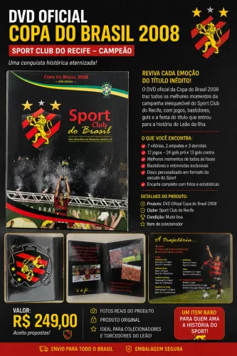 DVD Oficial Sport Campeão da Copa do Brasil 2008 - Original e Completo