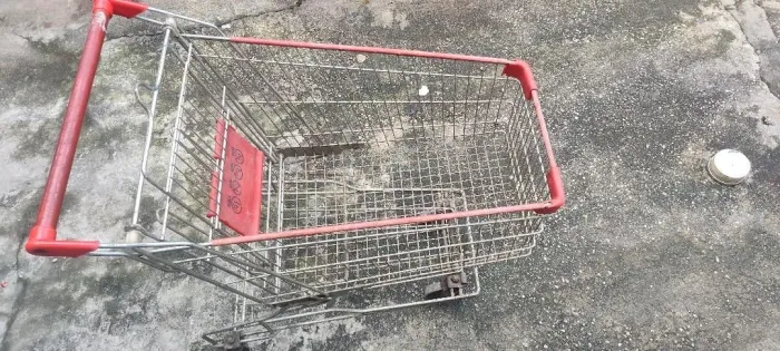 Carrinho inox e cesta de mercado