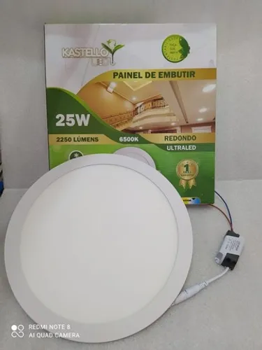 Painel led redondo 30x30 25w embutir branco (distribuidora jk eletonicos)