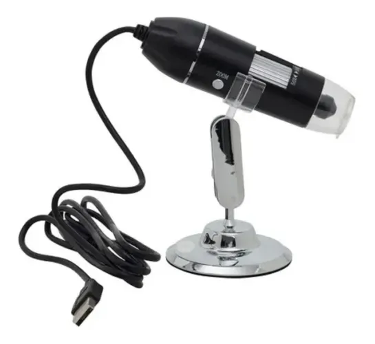 Lupa microscópica digital com zoom de 1600X e suporte base articulado