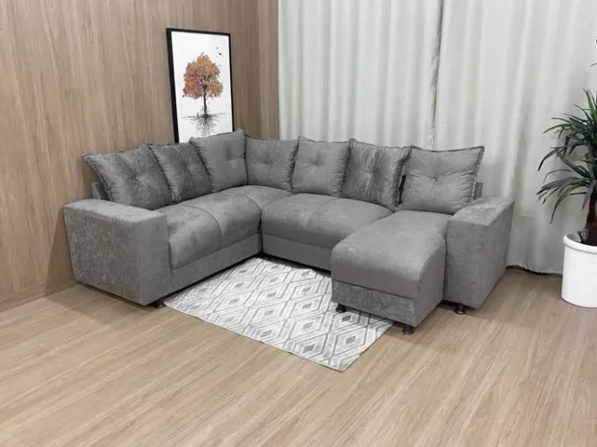 Sofá de Canto Suede Cappuccino 5 Lugares com Chaise