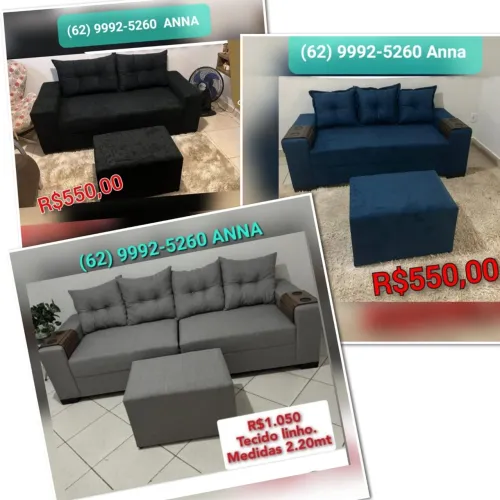 Sofás modernos e confortáveis com puff