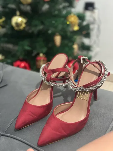 Scarpin - Slingback Salto Alto Satin Scarlet|