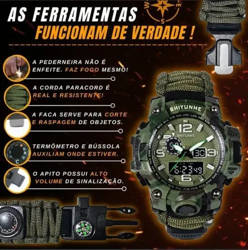 Relógio tático multifuncional de sobrevivência