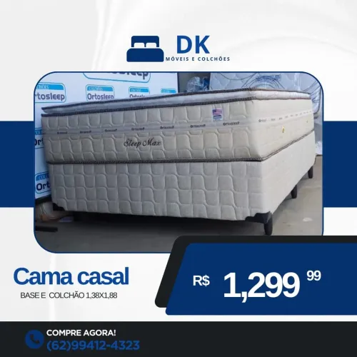 Cama Casal Sleep Max - Base e Colchão 1,38x1,88