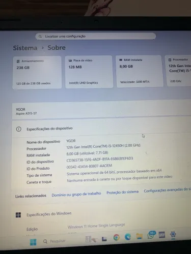 Notebook acer aspire 5