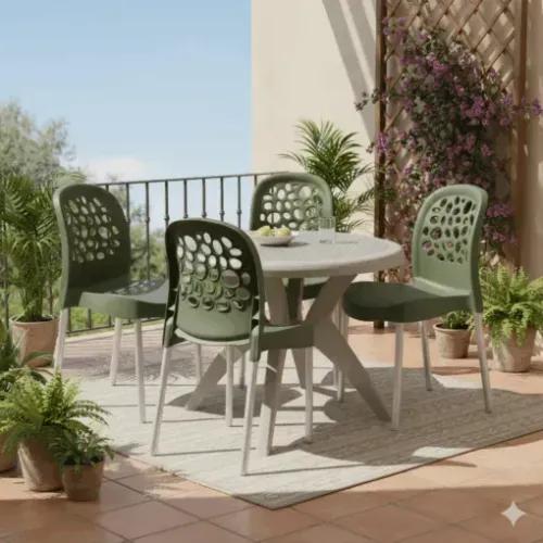 Conjunto Mesa Redonda com 4 Cadeiras Deluxe - Casa de Praia Sala ou Varanda