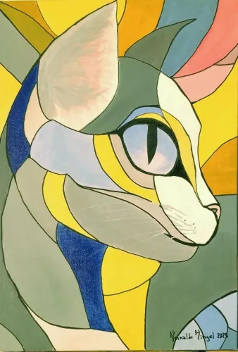 Pintura Única e Original "Gato pela Paz" do Artista Reinldo Hingel da Feira de Ipanema