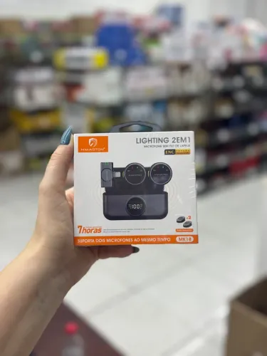 Microfone de Lapela Lightning 2 em 1 7 Horas de Bateria