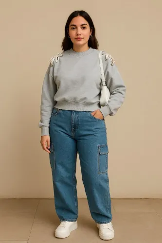 Moletom cropped com lacinhos tm m/G 