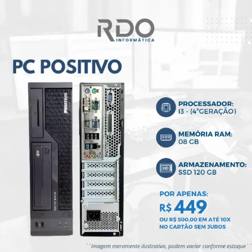 Computador Positivo i3 4ª Geração 8GB SSD 120GB R$449 - Ideal para estudos e trabalhos!