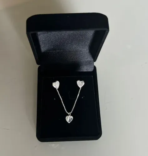 Conjunto em Prata com Coração Ponto de Luz
