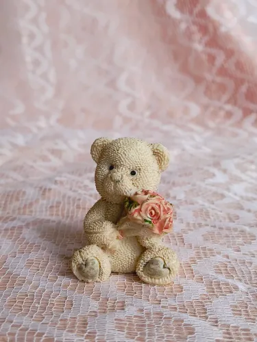 ursinho Santini anos 50 antigo antiquario decoração bibelô vintage colecionador urso flor