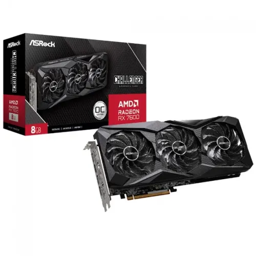 PLACA DE VIDEO RX 7600 8GB GDDR6 ASROCK OC CHALLENGER PRO FSR RAY TRACING 90-GA62ZZ-00UANF