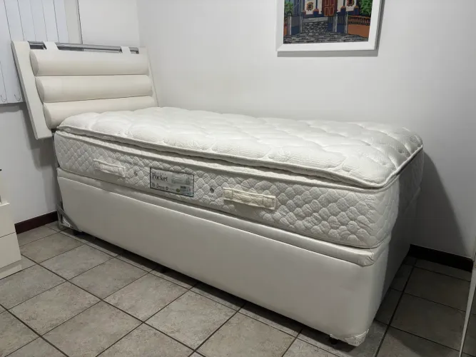Cama box baú + colchão solteirão + cabeceira 