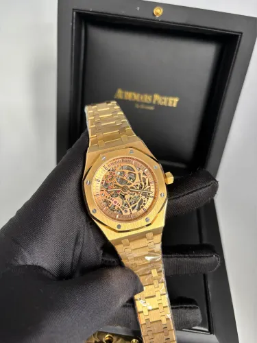 Relógio Royal Oak Skeleton Dourado Automático 41mm Vidro Safira - Prem AAA+