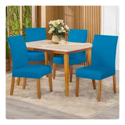 Mesa de Jantar Tok com 4 Cadeiras Azul-Turquesa (Tampão de 0,80m)