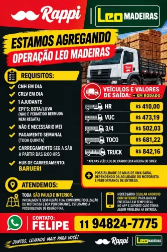 AGREGANDO CARROCERIA ABERTA OU SIDER (INICIO IMEDIATO - URGENTE)