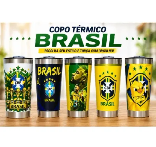 Copo térmico Premium Brasil aço inox com tampa